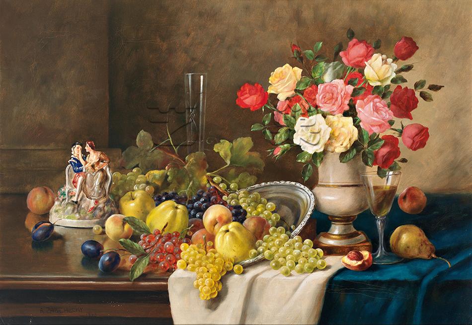 水果和花卉的静物 油画 欧式油画 欧式餐厅油画 装饰画
