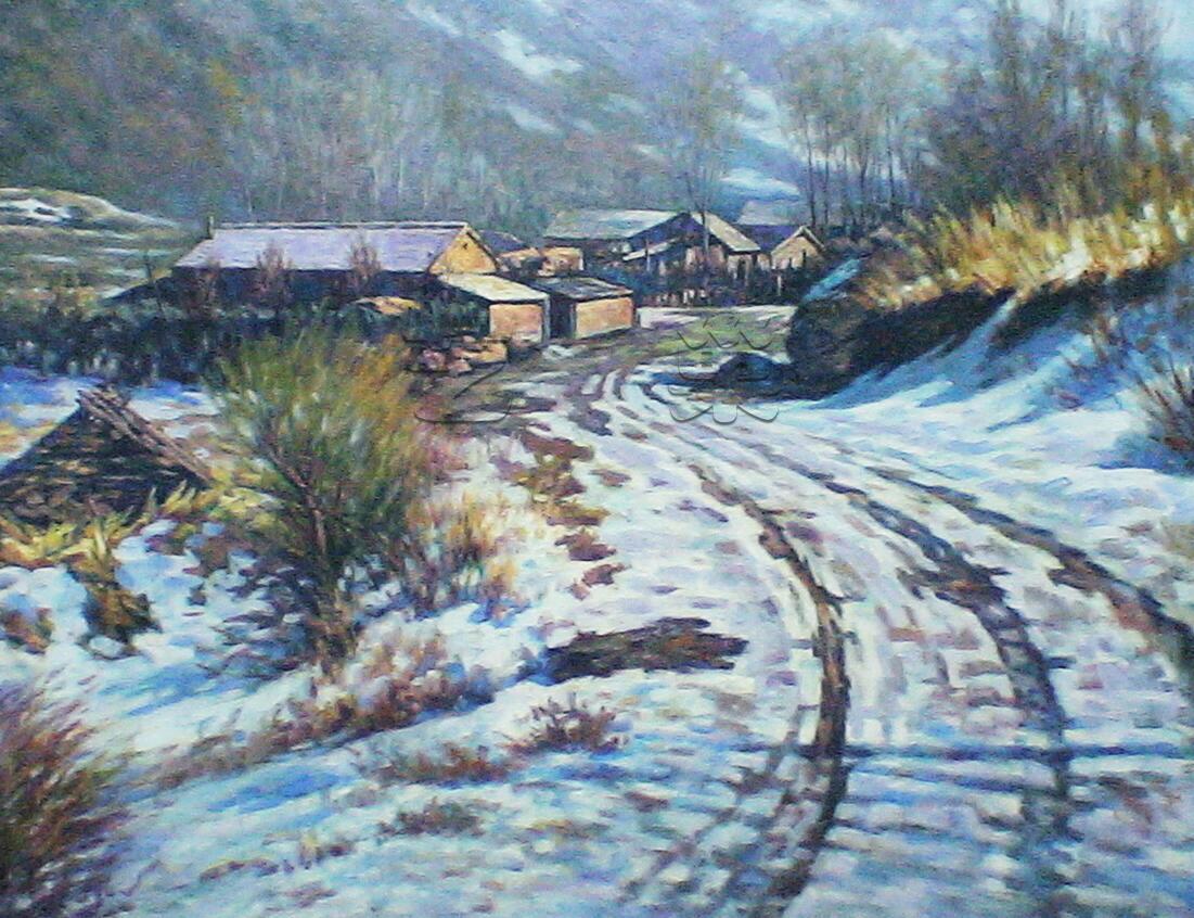 村头雪景_,油画,艺巢-专业的油画,国画,装饰画等艺术