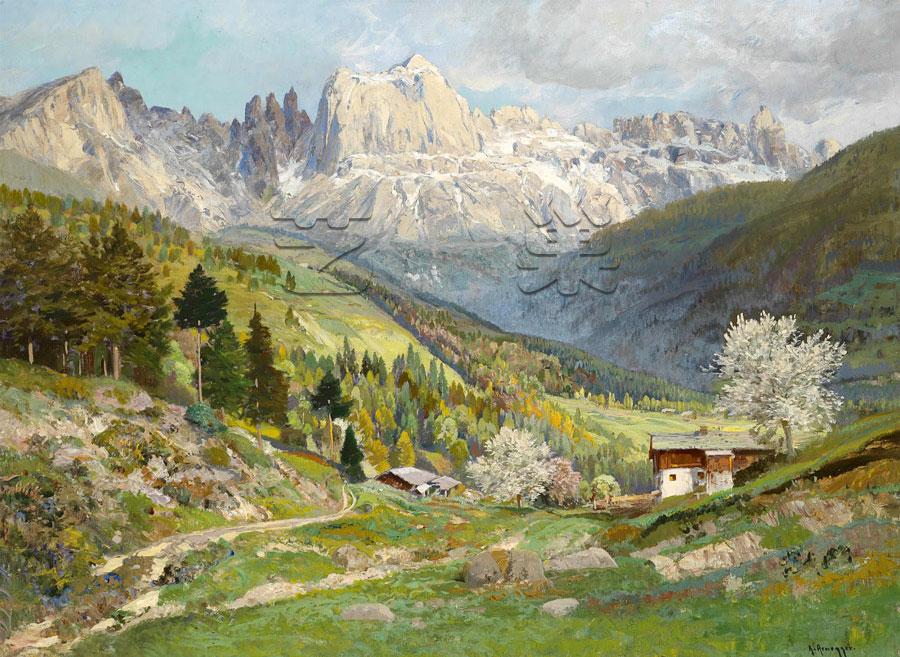 多洛米蒂山油画油画风景风景油画装饰画