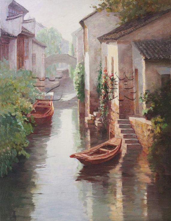 水乡_油画_风景油画_叶飘_油画网购