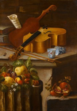 两个瓷杯和小提琴_油画_欧式油画_欧式餐厅油画_装饰画