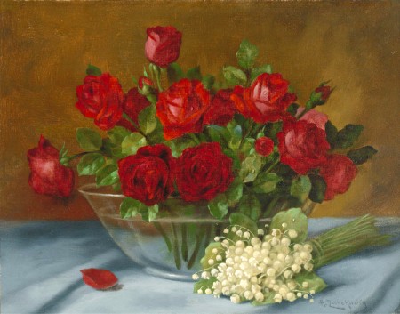 玻璃碗里的红玫瑰_油画_油画_客厅_手绘_装饰画