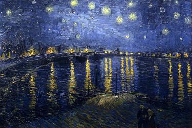罗纳河畔的星夜 油画 油画 客厅 手绘 装饰画