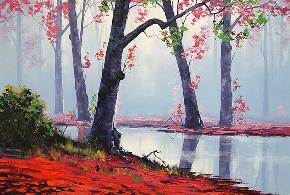 秋天的河岸 油画 油画 手绘 油画 客厅 装饰画