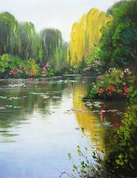 池塘的睡莲 油画 油画 手绘 手绘油画 装饰画