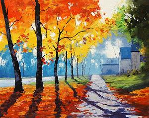 秋季的小路 油画 油画 手绘 手绘油画 装饰画