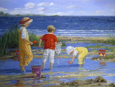 在海边玩 油画 油画 手绘 手绘油画 装饰画