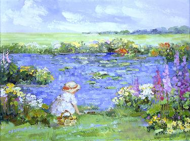在池塘边 油画 油画 手绘 手绘油画 装饰画