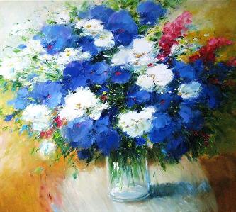 蓝色和白色花束 油画 油画 手绘 手绘油画 装饰画