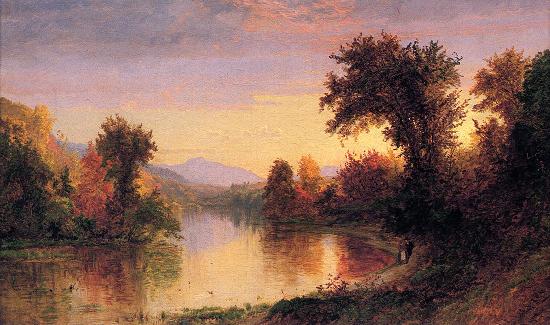 漫步在秋天的河畔 油画 欧式油画 欧式风景油画 装饰画