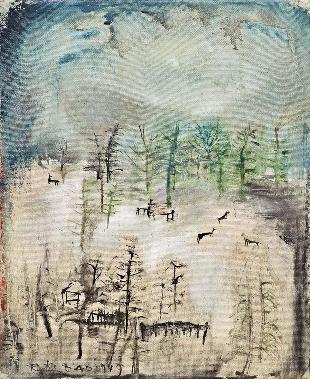 抽象艺术040林间漫步的鹿群 油画 抽象油画 手绘 装饰画