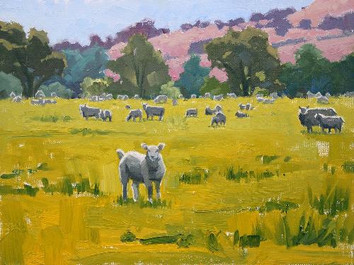 牧场的羊群 油画 油画 手绘 手绘油画 装饰画