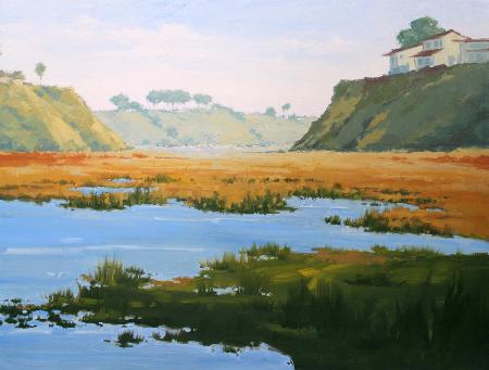 纽波特海滩后湾区的湿地 油画 欧式油画 欧式餐厅油画 装饰画