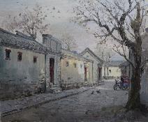 晨曦中的北京胡同 油画 油画手绘 手绘油画 原创 装饰画
