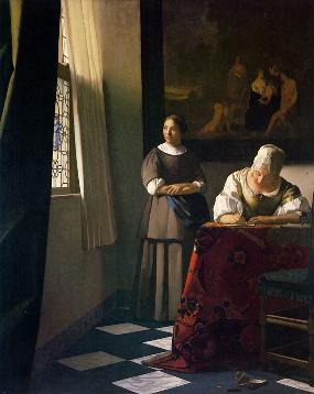 写信的年轻女子和她的女仆_油画_欧式油画_欧式人物油画