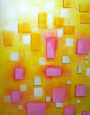 粉色与黄色_油画_抽象油画_现代抽象油画_装饰画