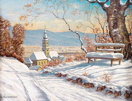 阿尔卑斯山冬季的景色_油画_油画_手绘_手绘油画
