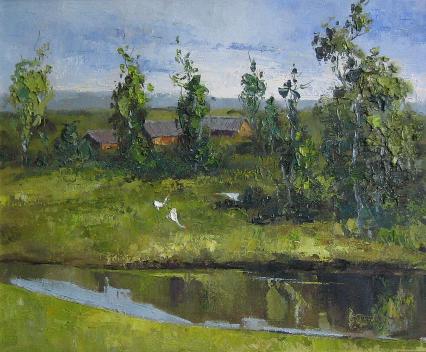 故乡的池塘 手绘油画