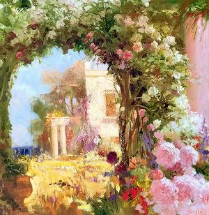 彩色拱门-花园油画 海景油画