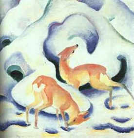 雪地里的小鹿油画