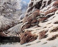 雪地里的鹿 手绘油画